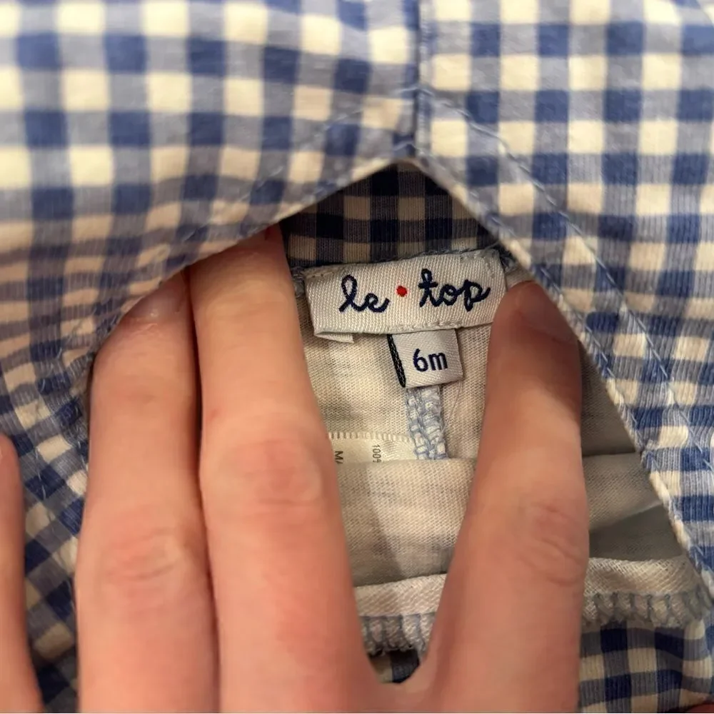 Le Top blue/white plaid soft embroidered overall shorts